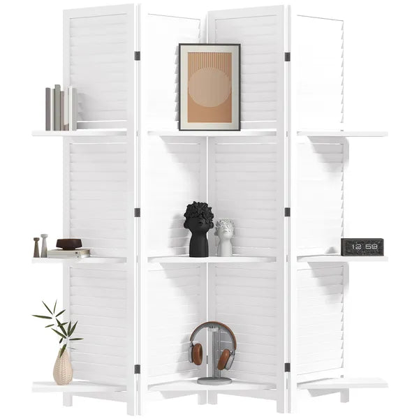 HOMCOM 67" 4-Panel Portable Room Divider, Wooden Privacy Screen with Display Shelves, Folding, White - product image 11
