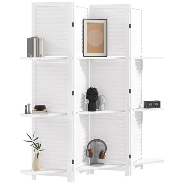 HOMCOM 67" 4-Panel Portable Room Divider, Wooden Privacy Screen with Display Shelves, Folding, White - product image 1