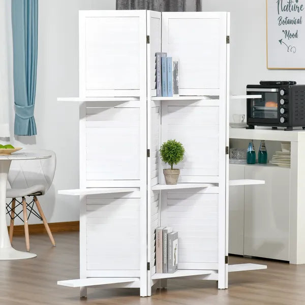 HOMCOM 67" 4-Panel Portable Room Divider, Wooden Privacy Screen with Display Shelves, Folding, White - product image 10