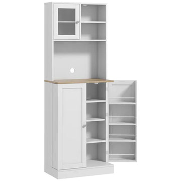 67 Inch Freestanding Pantry, Kitchen Hutch Cabinet with Glass Doors and Adjustable Shelves, Microwave Cabinet for Dining Room, White - product image 1