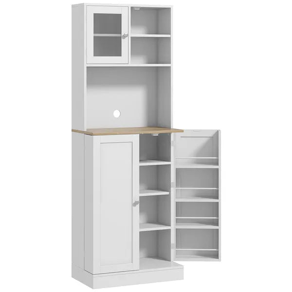 67 Inch Freestanding Pantry, Kitchen Hutch Cabinet with Glass Doors and Adjustable Shelves, Microwave Cabinet for Dining Room, White - product image 1
