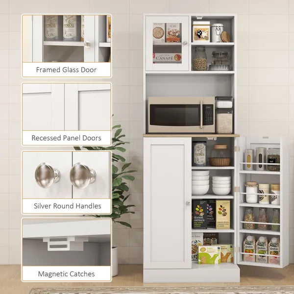 67 Inch Freestanding Pantry, Kitchen Hutch Cabinet with Glass Doors and Adjustable Shelves, Microwave Cabinet for Dining Room, White - product image 7
