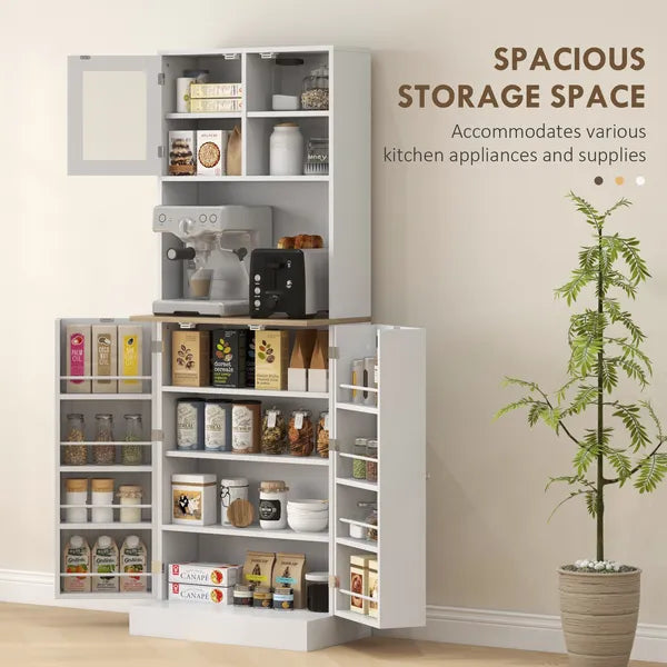 67 Inch Freestanding Pantry, Kitchen Hutch Cabinet with Glass Doors and Adjustable Shelves, Microwave Cabinet for Dining Room, White - product image 4