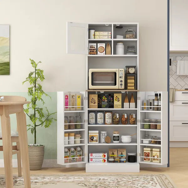 67 Inch Freestanding Pantry, Kitchen Hutch Cabinet with Glass Doors and Adjustable Shelves, Microwave Cabinet for Dining Room, White - product image 2