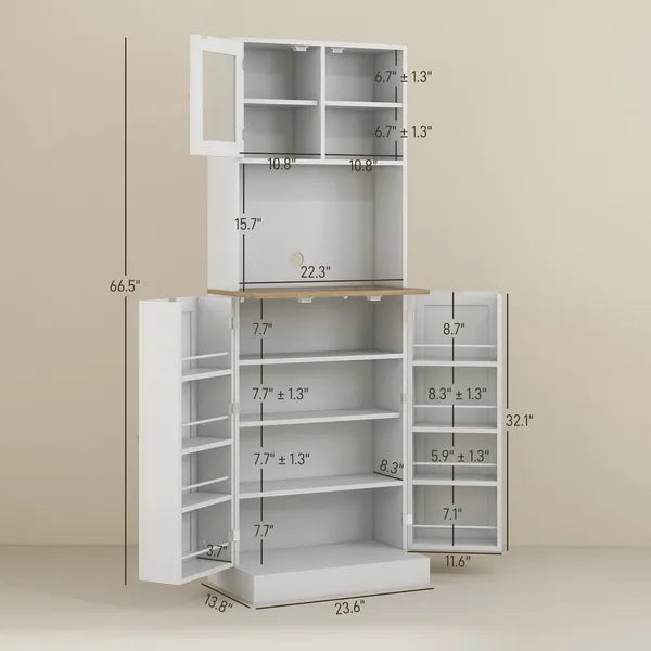 67 Inch Freestanding Pantry, Kitchen Hutch Cabinet with Glass Doors and Adjustable Shelves, Microwave Cabinet for Dining Room, White - product image 3