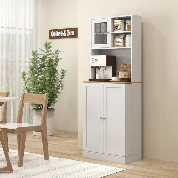 67 Inch Freestanding Pantry, Kitchen Hutch Cabinet with Glass Doors and Adjustable Shelves, Microwave Cabinet for Dining Room, White - product image 9