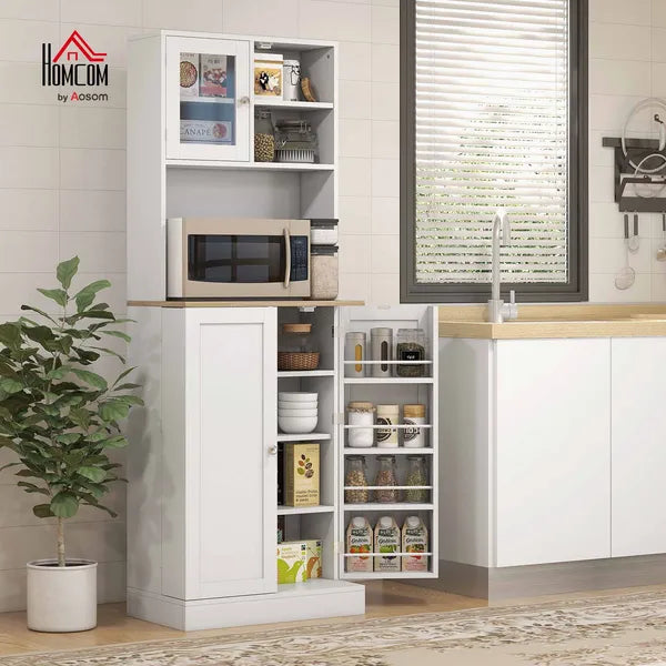 67 Inch Freestanding Pantry, Kitchen Hutch Cabinet with Glass Doors and Adjustable Shelves, Microwave Cabinet for Dining Room, White - product image 10