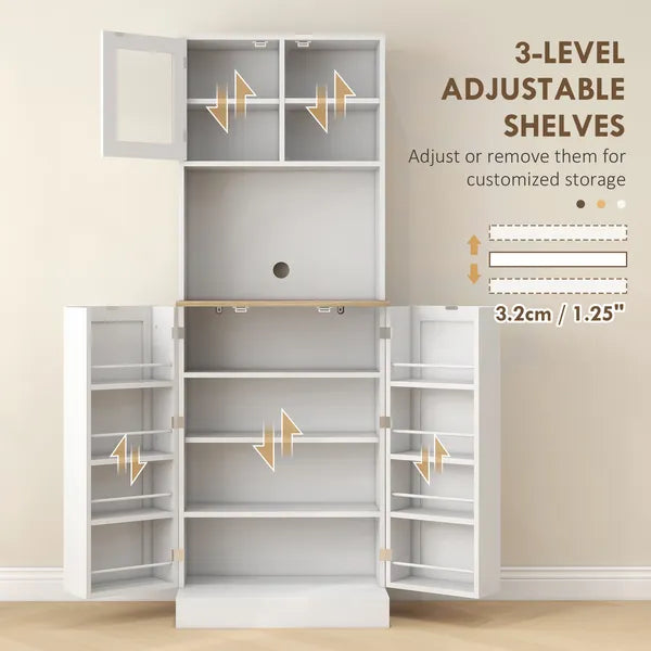 67 Inch Freestanding Pantry, Kitchen Hutch Cabinet with Glass Doors and Adjustable Shelves, Microwave Cabinet for Dining Room, White - product image 5