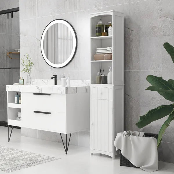 HOMCOM 67 Inch Bathroom Storage Cabinet Free Standing Tall Linen Tower 3-Tier Shelves Drawer White - product image 10