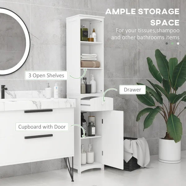 HOMCOM 67 Inch Bathroom Storage Cabinet Free Standing Tall Linen Tower 3-Tier Shelves Drawer White - product image 4