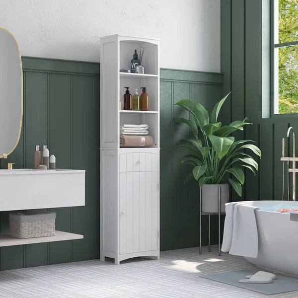 HOMCOM 67 Inch Bathroom Storage Cabinet Free Standing Tall Linen Tower 3-Tier Shelves Drawer White - product image 2