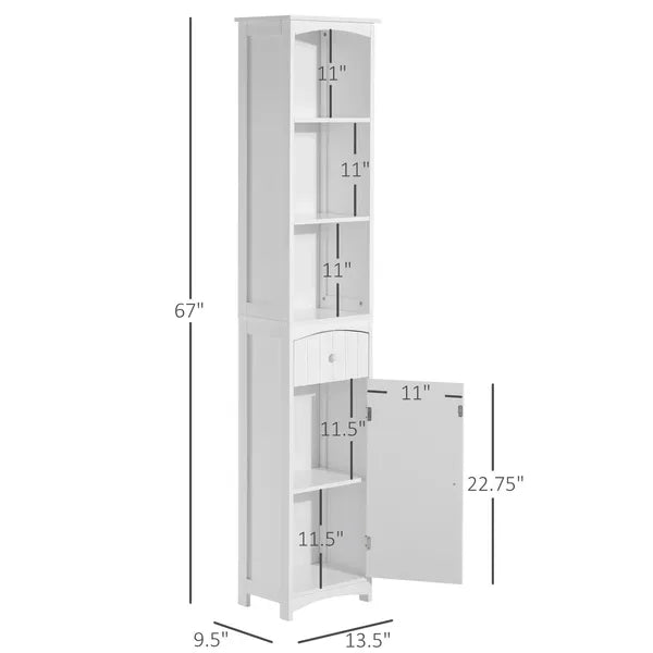 HOMCOM 67 Inch Bathroom Storage Cabinet Free Standing Tall Linen Tower 3-Tier Shelves Drawer White - product image 3