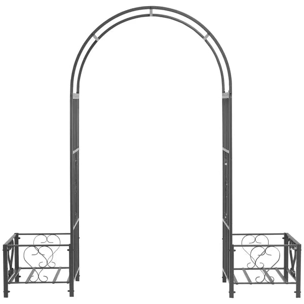 6.7' Metal Garden Arch, with Gate and Planter Boxes, Steel Arch Arbor, Water-Resistant, for Ceremony, Weddings, Dark Gray - product image 11