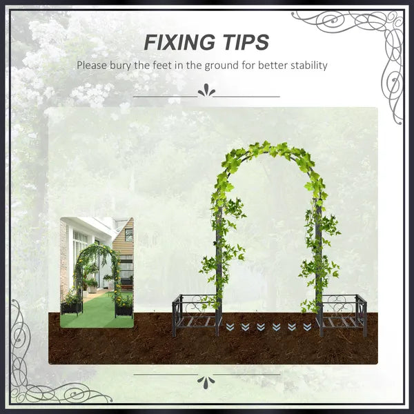 6.7' Metal Garden Arch, with Gate and Planter Boxes, Steel Arch Arbor, Water-Resistant, for Ceremony, Weddings, Dark Gray - product image 7