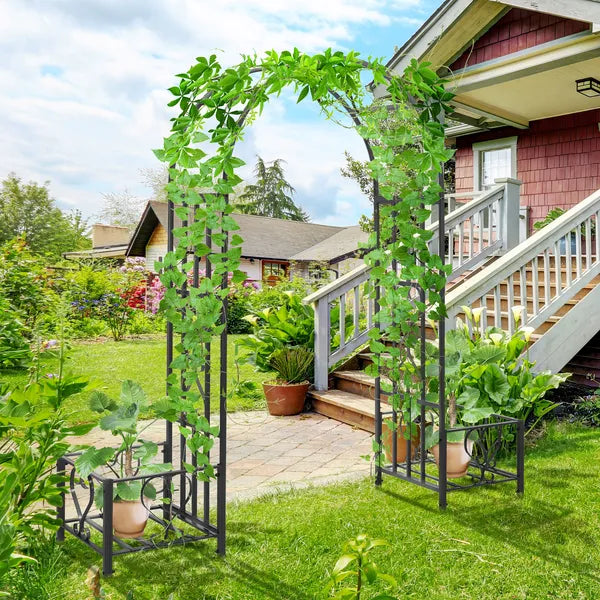 6.7' Metal Garden Arch, with Gate and Planter Boxes, Steel Arch Arbor, Water-Resistant, for Ceremony, Weddings, Dark Gray - product image 2