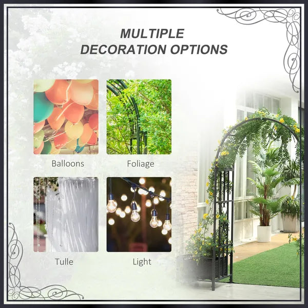 6.7' Metal Garden Arch, with Gate and Planter Boxes, Steel Arch Arbor, Water-Resistant, for Ceremony, Weddings, Dark Gray - product image 4