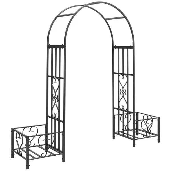 6.7' Metal Garden Arch, with Gate and Planter Boxes, Steel Arch Arbor, Water-Resistant, for Ceremony, Weddings, Dark Gray - product image 1