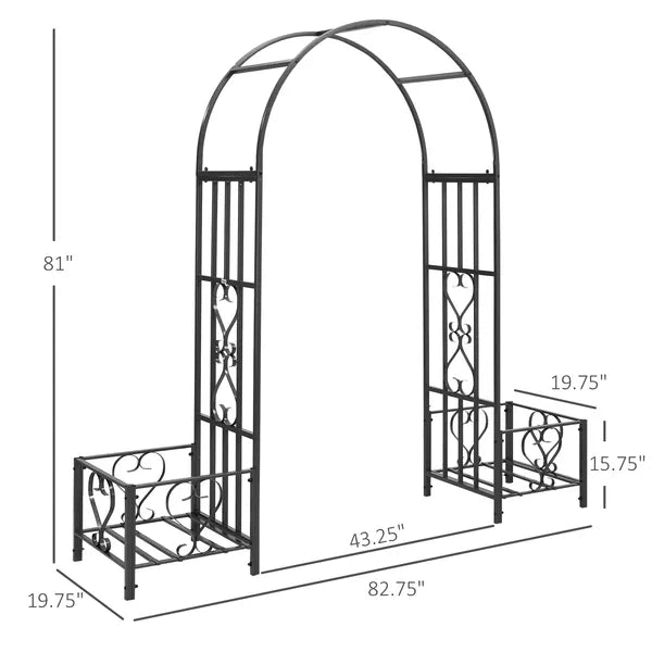 6.7' Metal Garden Arch, with Gate and Planter Boxes, Steel Arch Arbor, Water-Resistant, for Ceremony, Weddings, Dark Gray - product image 3