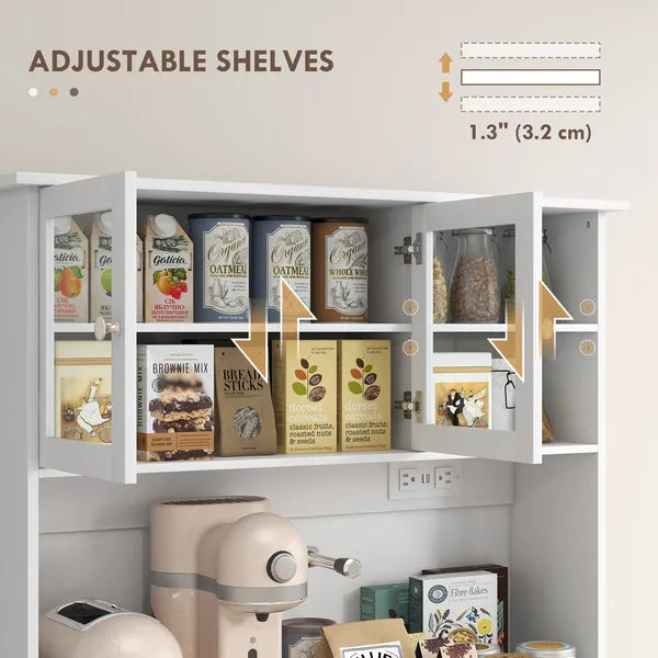 68" Storage Pantry Cupboards, Freestanding Cabinet with 2 Tilt Out Cabinets and Build-in Charging Station for Dining Room, White - product image 6