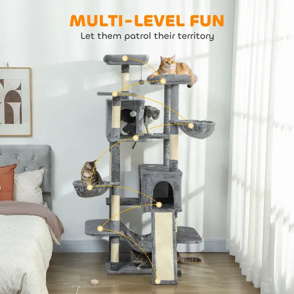 PawHut 69 Inch Cat Tree, Multi-Level Cat Tower with 2 Condos and 3 Hammocks, 8 Scratching Posts, for Multiple Cats, Dark Gray - product image 4