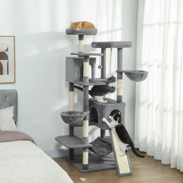 PawHut 69 Inch Cat Tree, Multi-Level Cat Tower with 2 Condos and 3 Hammocks, 8 Scratching Posts, for Multiple Cats, Dark Gray - product image 2