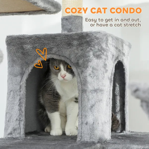 PawHut 69 Inch Cat Tree, Multi-Level Cat Tower with 2 Condos and 3 Hammocks, 8 Scratching Posts, for Multiple Cats, Dark Gray - product image 5