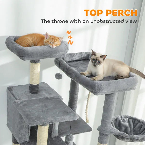 PawHut 69 Inch Cat Tree, Multi-Level Cat Tower with 2 Condos and 3 Hammocks, 8 Scratching Posts, for Multiple Cats, Dark Gray - product image 6