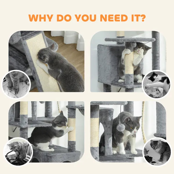 PawHut 69 Inch Cat Tree, Multi-Level Cat Tower with 2 Condos and 3 Hammocks, 8 Scratching Posts, for Multiple Cats, Dark Gray - product image 9