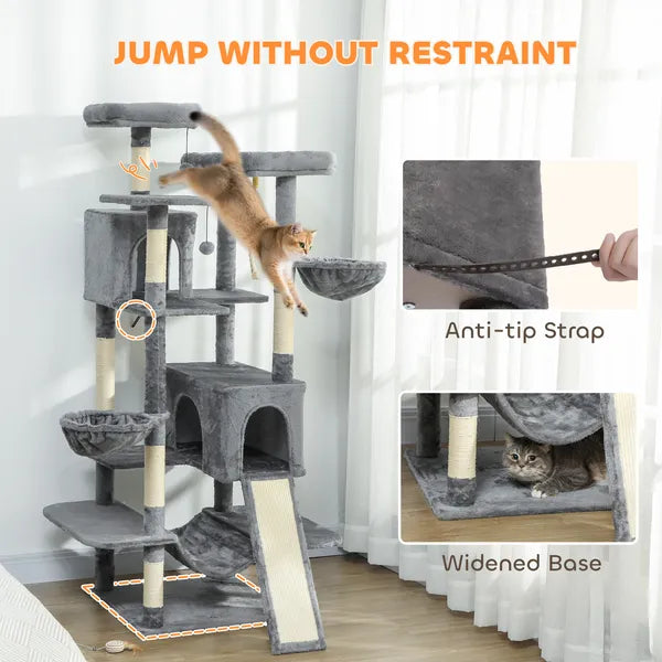 PawHut 69 Inch Cat Tree, Multi-Level Cat Tower with 2 Condos and 3 Hammocks, 8 Scratching Posts, for Multiple Cats, Dark Gray - product image 8