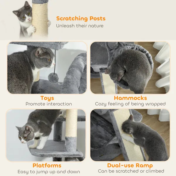 PawHut 69 Inch Cat Tree, Multi-Level Cat Tower with 2 Condos and 3 Hammocks, 8 Scratching Posts, for Multiple Cats, Dark Gray - product image 7