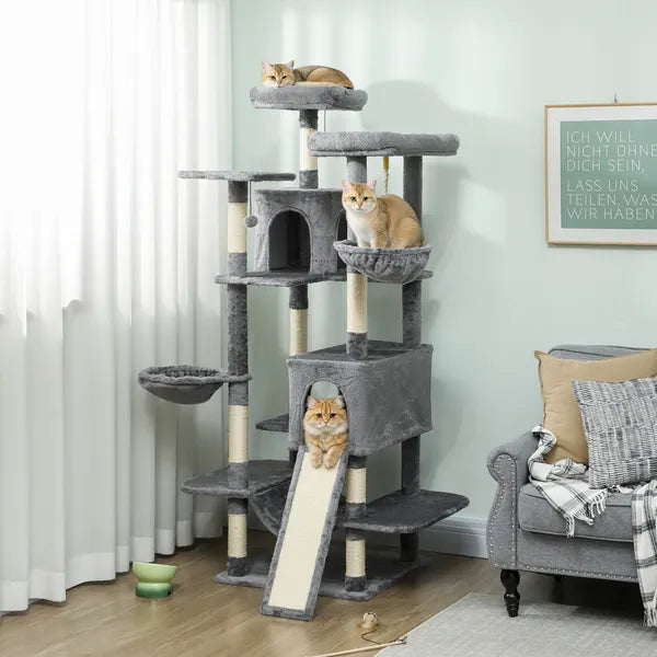 PawHut 69 Inch Cat Tree, Multi-Level Cat Tower with 2 Condos and 3 Hammocks, 8 Scratching Posts, for Multiple Cats, Dark Gray - product image 10