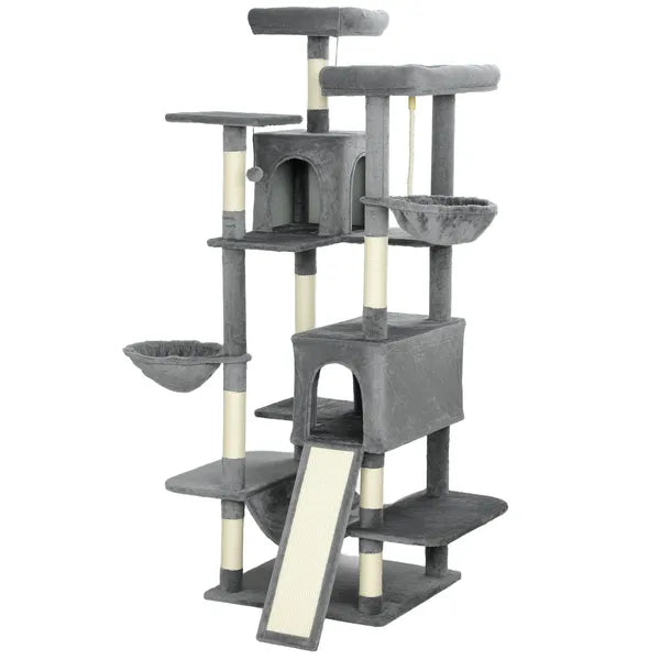 PawHut 69 Inch Cat Tree, Multi-Level Cat Tower with 2 Condos and 3 Hammocks, 8 Scratching Posts, for Multiple Cats, Dark Gray - product image 1