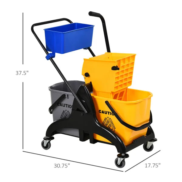 HOMCOM 6.9 Gallon Mop Bucket Wringer Cart Easy Side Press Yellow/Black Smooth Wheels and Mop-Handle Holder - product image 3