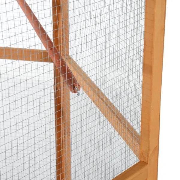 69" Large Wooden Bird Aviary Hexagonal Outdoor Aviary Flight Bird Cage With Covered Roof, Brown - product image 8