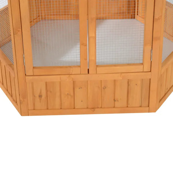 69" Large Wooden Bird Aviary Hexagonal Outdoor Aviary Flight Bird Cage With Covered Roof, Brown - product image 9