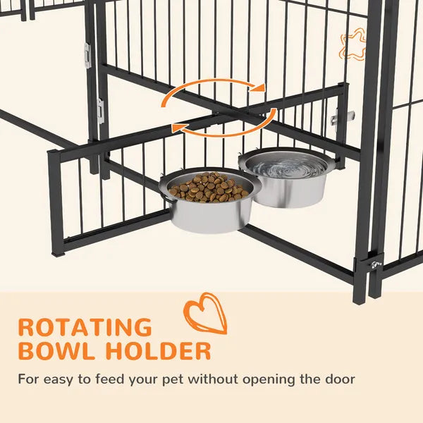 6.9'x6.9'x5' Outdoor Dog Kennel with Canopy, Coffee Garden Playpen Fence Crate Enclosure Cage, Rotating Bowl Secure Pet Play - product image 6