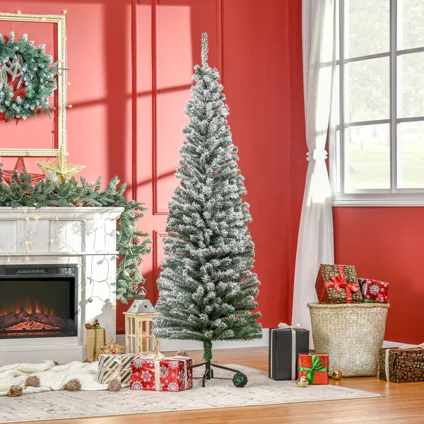 HOMCOM 6 Ft Artificial Snow Flocked Christmas Tree with Foldable Steel Stand Home Indoor Decoration Green - product image 2