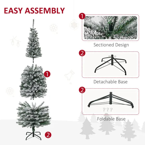 HOMCOM 6 Ft Artificial Snow Flocked Christmas Tree with Foldable Steel Stand Home Indoor Decoration Green - product image 5