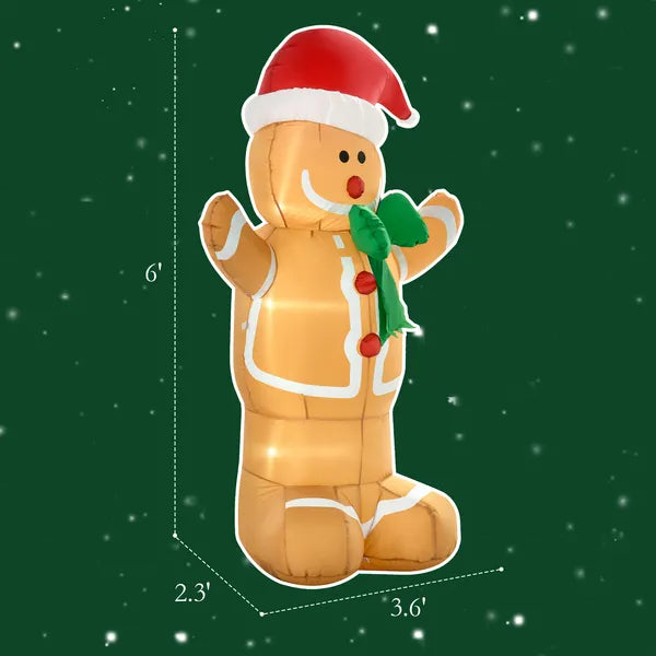 HOMCOM 6ft Christmas Inflatable Gingerbread Man, Outdoor Blow-Up Yard Decoration with LED Lights Display - product image 3