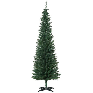HOMCOM 6 Ft Pencil Christmas Tree, PVC Hinged Unlit Slim Artificial Christmas Tree for Home Party Holiday Decoration, Green - product image 1