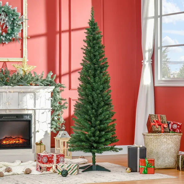 HOMCOM 6 Ft Pencil Christmas Tree, PVC Hinged Unlit Slim Artificial Christmas Tree for Home Party Holiday Decoration, Green - product image 2
