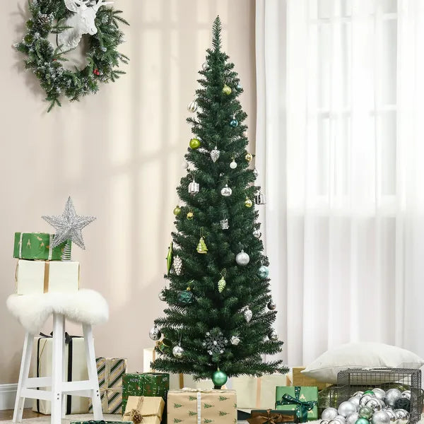 HOMCOM 6 Ft Pencil Christmas Tree, PVC Hinged Unlit Slim Artificial Christmas Tree for Home Party Holiday Decoration, Green - product image 10