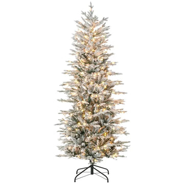 HOMCOM 6ft Pre-Lit Flocked Christmas Tree with Snow Branches Warm Yellow Lights Auto Open for Festive Atmosphere - product image 1