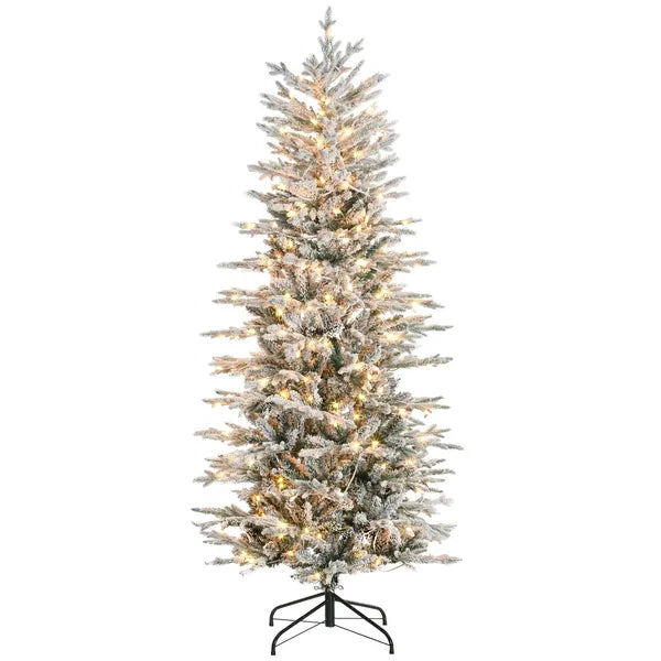 HOMCOM 6ft Pre-Lit Flocked Christmas Tree with Snow Branches Warm Yellow Lights Auto Open for Festive Atmosphere - product image 11