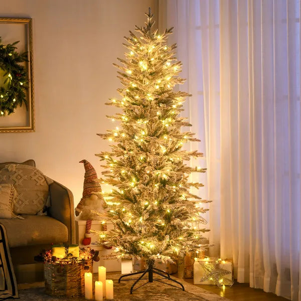 HOMCOM 6ft Pre-Lit Flocked Christmas Tree with Snow Branches Warm Yellow Lights Auto Open for Festive Atmosphere - product image 10