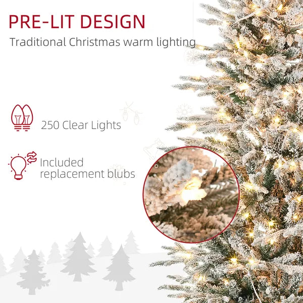 HOMCOM 6ft Pre-Lit Flocked Christmas Tree with Snow Branches Warm Yellow Lights Auto Open for Festive Atmosphere - product image 6