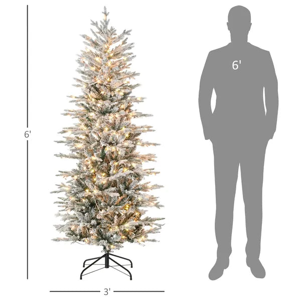 HOMCOM 6ft Pre-Lit Flocked Christmas Tree with Snow Branches Warm Yellow Lights Auto Open for Festive Atmosphere - product image 3