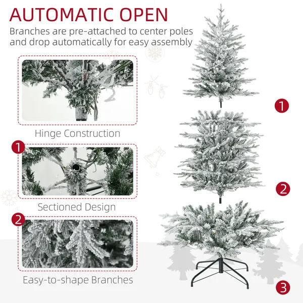 HOMCOM 6ft Pre-Lit Flocked Christmas Tree with Snow Branches Warm Yellow Lights Auto Open for Festive Atmosphere - product image 8