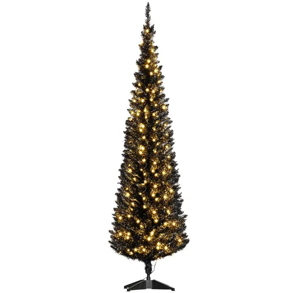 6ft Pre Lit Pencil Christmas Tree, Slim Artificial Xmas Tree with Realistic Branches and Warm White LED Lights for Holiday, Black - product image 11