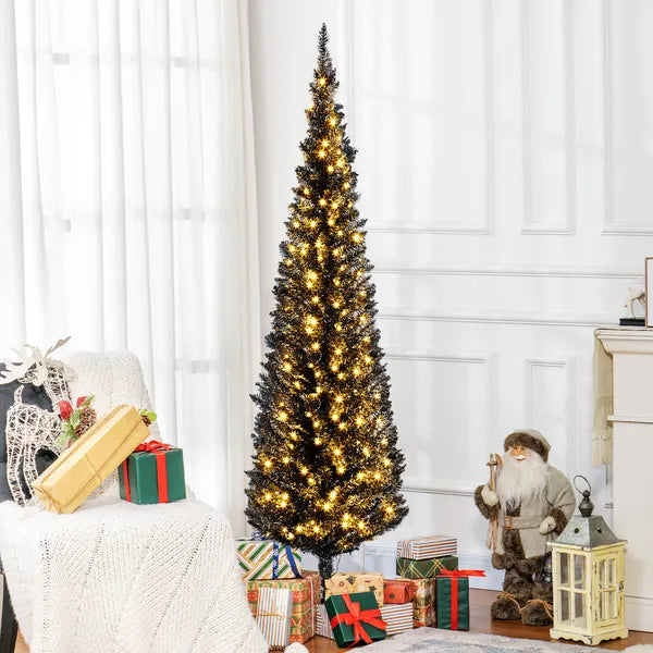6ft Pre Lit Pencil Christmas Tree, Slim Artificial Xmas Tree with Realistic Branches and Warm White LED Lights for Holiday, Black - product image 2